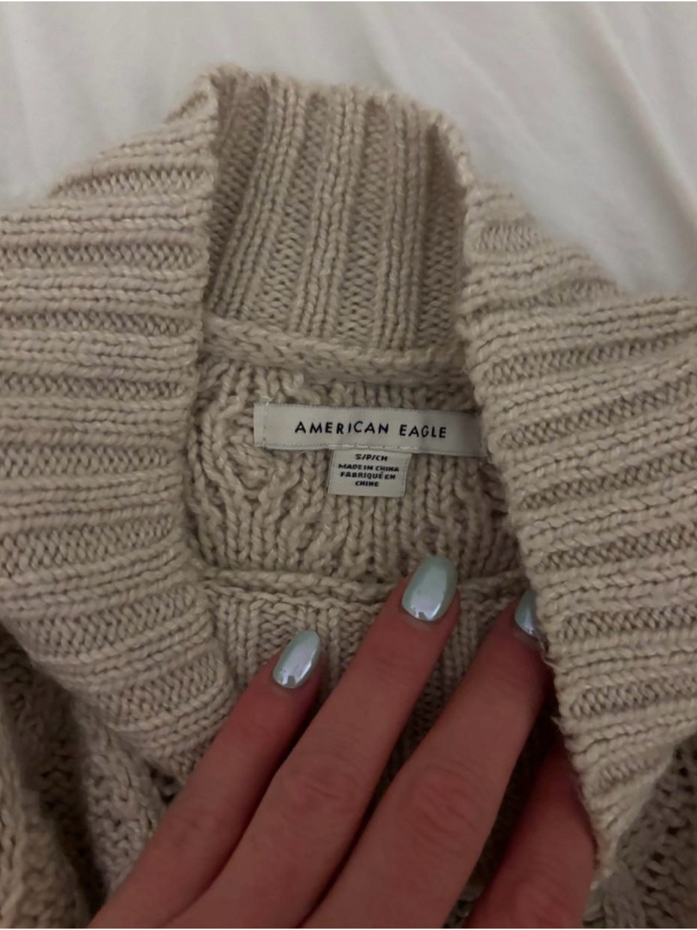 American Eagle Outfitters Beige Cable-Knit Cowl Sweater - Picture 3 of 3